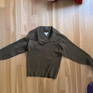 TopShop Army Green Knot Cropped Sweater, Size Medium